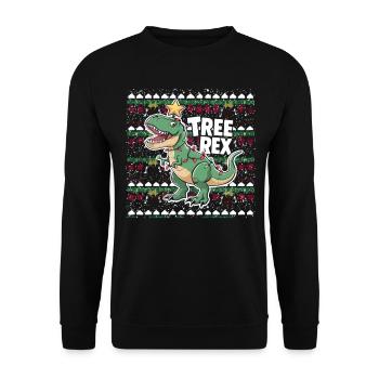Dino Trex Ugly Christmas Weihnachten Xmas Bier - Unisex Pullover - Schwarz - Vorne - Alina (178cm) & Michal (187cm)