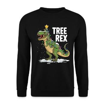 Dino Trex Ugly Christmas Weihnachten Xmas Bier - Unisex Pullover - Schwarz - Vorne - Alina (178cm) & Michal (187cm)