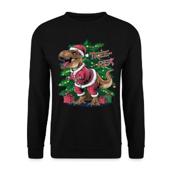Dino Trex Ugly Christmas Weihnachten Xmas Bier - Unisex Pullover - Schwarz - Vorne - Alina (178cm) & Michal (187cm)