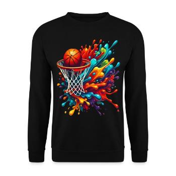 Bunte Basketball Tie Dye Farbe Splash Hoop Net - Unisex Pullover - Schwarz - Vorne - Alina (178cm) & Michal (187cm)