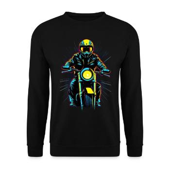 Neon-Motorradfahrer - Unisex Pullover - Schwarz - Vorne - Alina (178cm) & Michal (187cm)