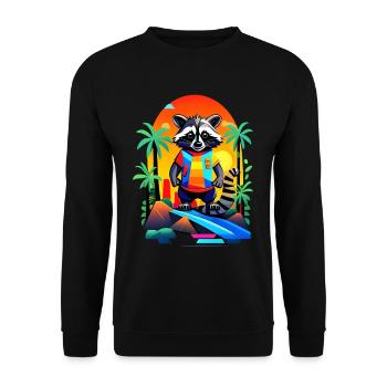 Retro raccoon in tropical sunset - Unisex Sweatshirt - black - Front - Alina (178cm) & Michal (187cm)