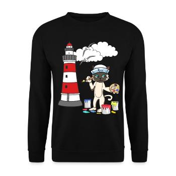 Chat Peintre Phare Marin Côte Maritime Mouette - Sweat-shirt Unisexe - noir - Devant - Alina (178cm) & Michal (187cm)