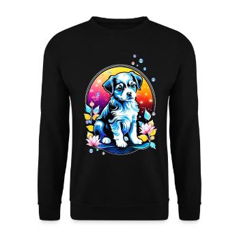 Cute puppy with lotus flowers - Unisex Sweatshirt - black - Front - Alina (178cm) & Michal (187cm)