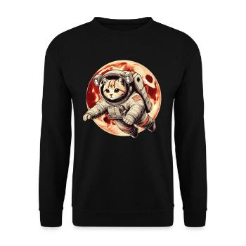 Katze, Weltraum, Astronaut, Weltall, Kawaii - Unisex Pullover - Schwarz - Vorne - Alina (178cm) & Michal (187cm)