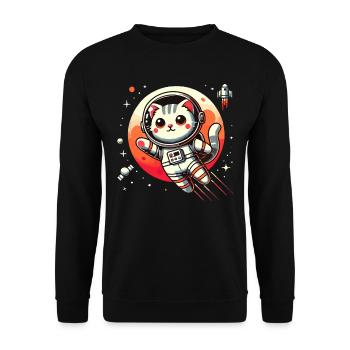 Katze, Weltraum, Astronaut, Weltall, Kawaii - Unisex Pullover - Schwarz - Vorne - Alina (178cm) & Michal (187cm)
