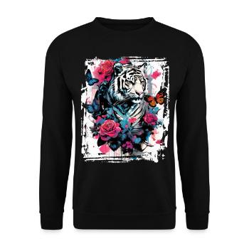 Majestic tiger with butterflies and roses - Unisex Sweatshirt - black - Front - Alina (178cm) & Michal (187cm)