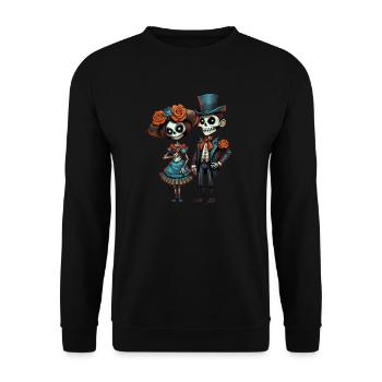 Skelettpaar im viktorianischen Stil Tag der Toten - Unisex Pullover - Schwarz - Vorne - Alina (178cm) & Michal (187cm)