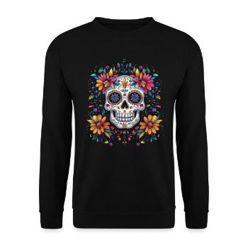 Jour de la mort Crâne en sucre avec des fleurs colorées - Sweat-shirt Unisexe - noir - Devant - Alina (178cm) & Michal (187cm)