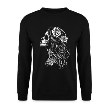 La Catrina Skull Side View with Roses - Unisex Sweatshirt - black - Front - Alina (178cm) & Michal (187cm)