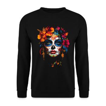 Coloré La Catrina Sugar Skull Femme avec des fleurs - Sweat-shirt Unisexe - noir - Devant - Alina (178cm) & Michal (187cm)