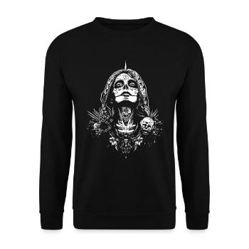 La Catrina avec des crânes et des fleurs Oeuvre - Sweat-shirt Unisexe - noir - Devant - Alina (178cm) & Michal (187cm)