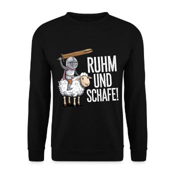 Ruhm und Schafe Brettspiel Spruch - Unisex Pullover - Schwarz - Vorne - Alina (178cm) & Michal (187cm)