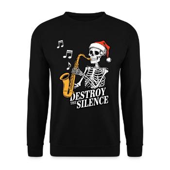 Skelett Saxophon Destroy the Silence Musik - Unisex Pullover - Schwarz - Vorne - Alina (178cm) & Michal (187cm)