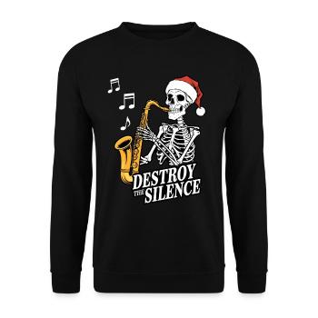 Skelett Saxophon Destroy the Silence Musik - Unisex Pullover - Schwarz - Vorne - Alina (178cm) & Michal (187cm)