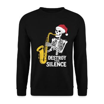 Skelett Saxophon Destroy the Silence Musik - Unisex Pullover - Schwarz - Vorne - Alina (178cm) & Michal (187cm)