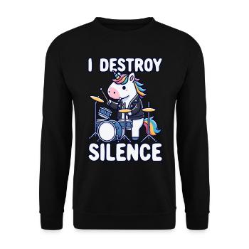 Schlagzeuger, Schlagzeug, Drummer, Musik & Einhorn - Unisex Pullover - Schwarz - Vorne - Alina (178cm) & Michal (187cm)