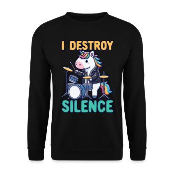Schlagzeuger, Schlagzeug, Drummer, Musik & Einhorn - Unisex Pullover - Schwarz - Vorne - Alina (178cm) & Michal (187cm)