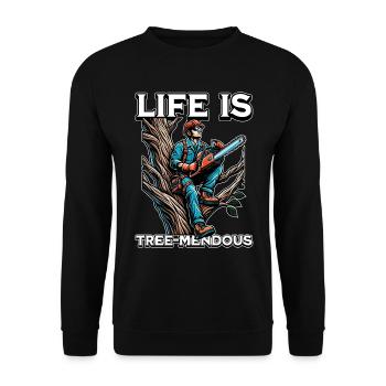 Arborist Life Is Tree-Mendous Tree Technician - Unisex Pullover - Schwarz - Vorne - Alina (178cm) & Michal (187cm)