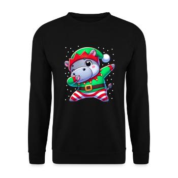 Christmas Hippo Elf Funny Hippo Lover - Unisex Sweatshirt - black - Front - Alina (178cm) & Michal (187cm)