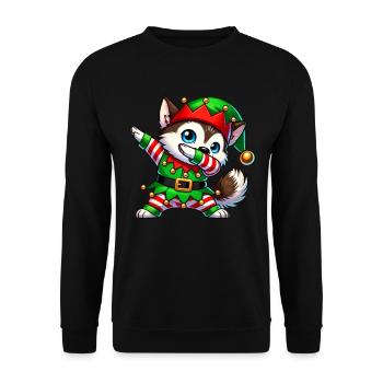 Christmas Husky Elf Funny Husky Lover - Unisex Sweatshirt - black - Front - Alina (178cm) & Michal (187cm)