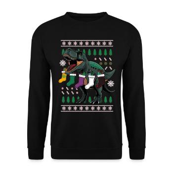 Dinosaurier Trex T-Rex Christmas Weihnachten Xmas - Unisex Pullover - Schwarz - Vorne - Alina (178cm) & Michal (187cm)