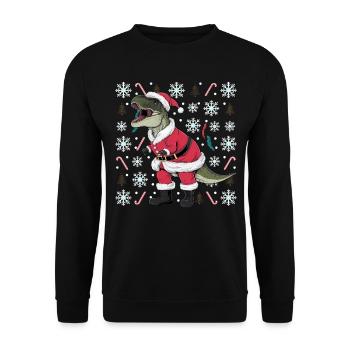 Dinosaurier Trex T-Rex Christmas Weihnachten Xmas - Unisex Pullover - Schwarz - Vorne - Alina (178cm) & Michal (187cm)