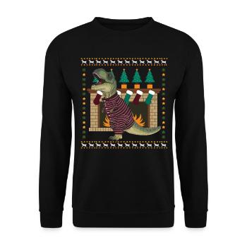 Dinosaurier Trex T-Rex Christmas Weihnachten Xmas - Unisex Pullover - Schwarz - Vorne - Alina (178cm) & Michal (187cm)