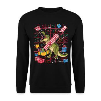 Dinosaurier Trex T-Rex Christmas Weihnachten Xmas - Unisex Pullover - Schwarz - Vorne - Alina (178cm) & Michal (187cm)
