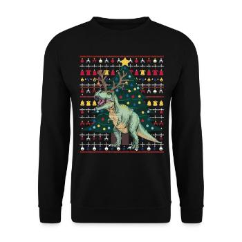 Dinosaurier Trex T-Rex Christmas Weihnachten Xmas - Unisex Pullover - Schwarz - Vorne - Alina (178cm) & Michal (187cm)