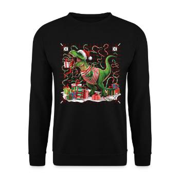 Dinosaurier Trex T-Rex Christmas Weihnachten Xmas - Unisex Pullover - Schwarz - Vorne - Alina (178cm) & Michal (187cm)