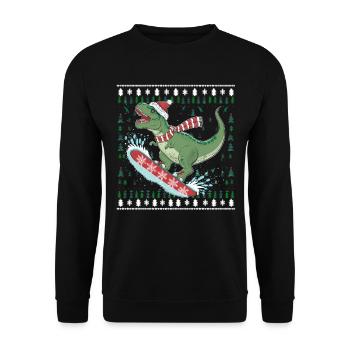 Dinosaurier Trex T-Rex Christmas Weihnachten Xmas - Unisex Pullover - Schwarz - Vorne - Alina (178cm) & Michal (187cm)