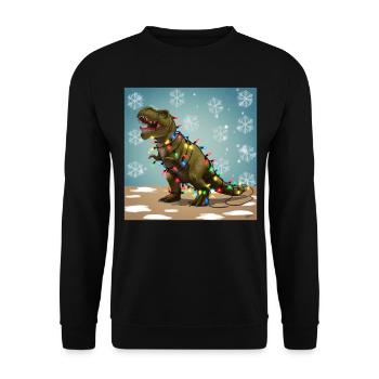 Dinosaurier Trex T-Rex Christmas Weihnachten Xmas - Unisex Pullover - Schwarz - Vorne - Alina (178cm) & Michal (187cm)
