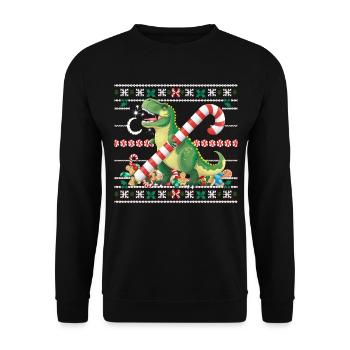 Dinosaurier Trex T-Rex Christmas Weihnachten Xmas - Unisex Pullover - Schwarz - Vorne - Alina (178cm) & Michal (187cm)