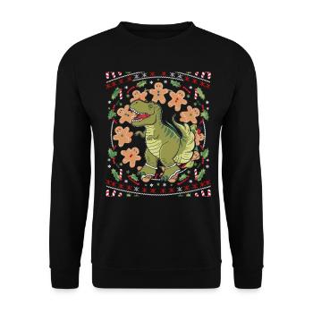 Dinosaurier Trex T-Rex Christmas Weihnachten Xmas - Unisex Pullover - Schwarz - Vorne - Alina (178cm) & Michal (187cm)