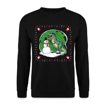 Dinosaurier Trex T-Rex Christmas Weihnachten Xmas - Unisex Pullover - Schwarz - Vorne - Alina (178cm) & Michal (187cm)