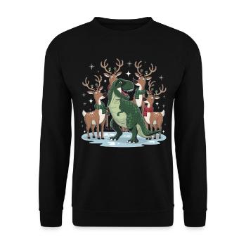 Dinosaurier Trex T-Rex Christmas Weihnachten Xmas - Unisex Pullover - Schwarz - Vorne - Alina (178cm) & Michal (187cm)
