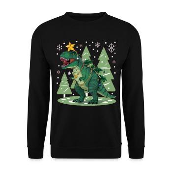 Dinosaurier Trex T-Rex Christmas Weihnachten Xmas - Unisex Pullover - Schwarz - Vorne - Alina (178cm) & Michal (187cm)