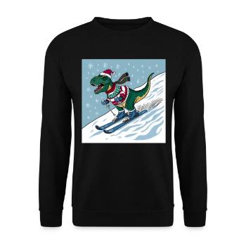 Dinosaurier Trex T-Rex Christmas Weihnachten Xmas - Unisex Pullover - Schwarz - Vorne - Alina (178cm) & Michal (187cm)