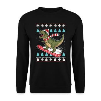 Dinosaurier Trex T-Rex Christmas Weihnachten Xmas - Unisex Pullover - Schwarz - Vorne - Alina (178cm) & Michal (187cm)
