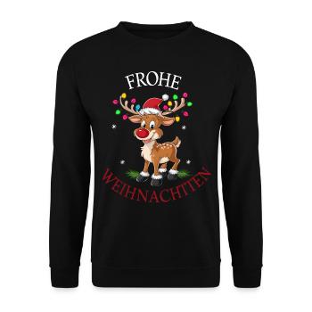 Rentier Reh Xmas Reindeer Christmas Weihnachten - Unisex Pullover - Schwarz - Vorne - Alina (178cm) & Michal (187cm)