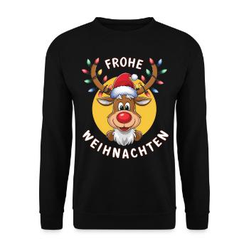 Rentier Reh Xmas Reindeer Christmas Weihnachten - Unisex Pullover - Schwarz - Vorne - Alina (178cm) & Michal (187cm)