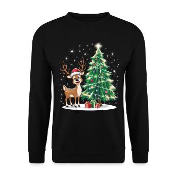 Rentier Reh Xmas Reindeer Christmas Weihnachten - Unisex Pullover - Schwarz - Vorne - Alina (178cm) & Michal (187cm)