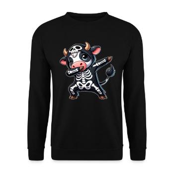 Halloween Skeleton Cute Cow Men Women - Unisex Sweatshirt - black - Front - Alina (178cm) & Michal (187cm)