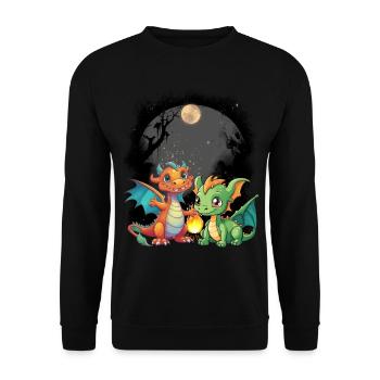 mystisch Drache Drachen Märchen Märchenfigur - Unisex Pullover - Schwarz - Vorne - Alina (178cm) & Michal (187cm)