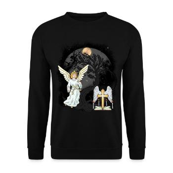 Mystisch Engel Kreuz Kreuze Kruzifix spirituell - Unisex Pullover - Schwarz - Vorne - Alina (178cm) & Michal (187cm)