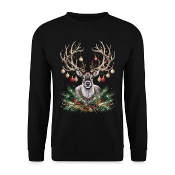 Rentier Reh Xmas Reindeer Christmas Weihnachten - Unisex Pullover - Schwarz - Vorne - Alina (178cm) & Michal (187cm)