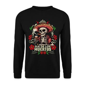 Dia De Los Muertos Totenkopf Totenschädel Tequilla - Unisex Pullover - Schwarz - Vorne - Alina (178cm) & Michal (187cm)