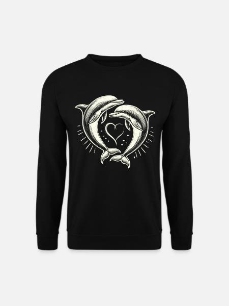 Delfin, Süße Delfine, Herz - Unisex Pullover - Schwarz