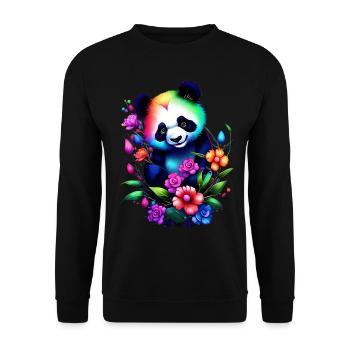 Rainbow Panda with Flowers Dreamy Fantasy Art - Unisex Sweatshirt - black - Front - Alina (178cm) & Michal (187cm)